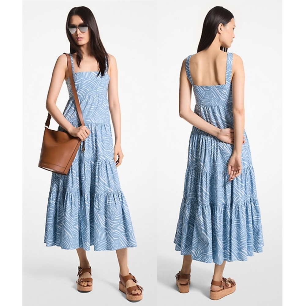 Michael Korsโช๏ธZebra Print Organic Cotton Dress in Chambray